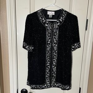 Laurence Kazar Black and Silver Embellished Blouse